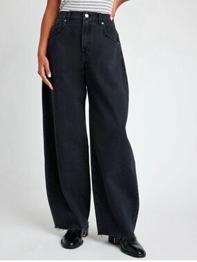 Splendid Black Rinse Carson Barrel Leg Jean Tapered Women's Size 24 Raw Hem NWT